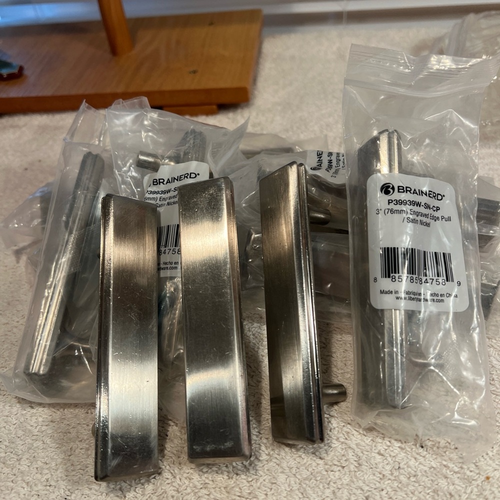 12 - Brainerd 3” Engraved Edge Pull Satin Nickel P39939W-SN-CP (9 New, 3 Used)